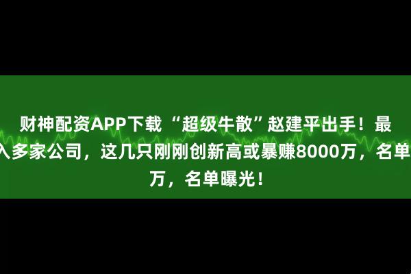财神配资APP下载 “超级牛散”赵建平出手！最新买入多家公司，这几只刚刚创新高或暴赚8000万，名单曝光！